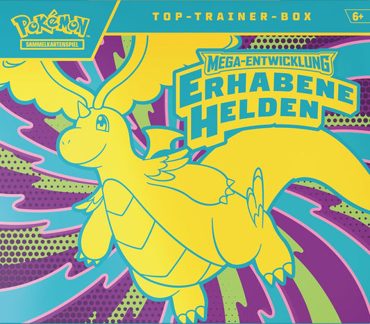 Pokémon-Sammelkartenspiel: Top-Trainer-Box Mega-Entwicklung – Erhabene Helden (1 Vollbild-Promokarte, 9 Boosterpacks & Premium-Zubehör)