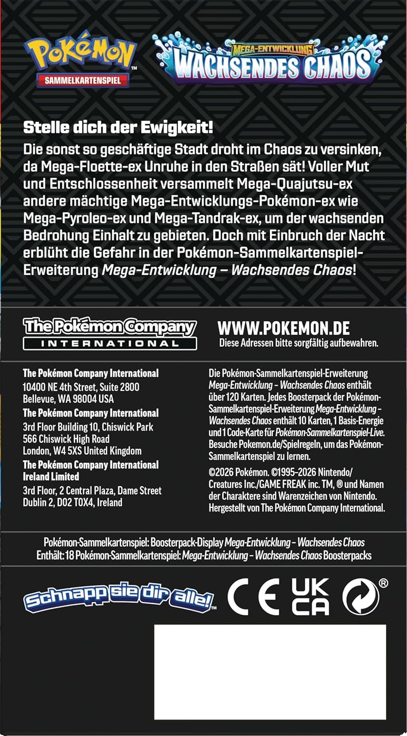 Pokémon-Sammelkartenspiel: Boosterpack-Display Mega-Entwicklung – Wachsendes Chaos (enthält 18 Boosterpacks)